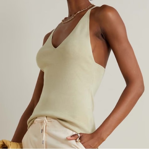 NWT Toteme Wool Silk Y Back Knit Halter T String Back Top Wet Sand Beige Cream